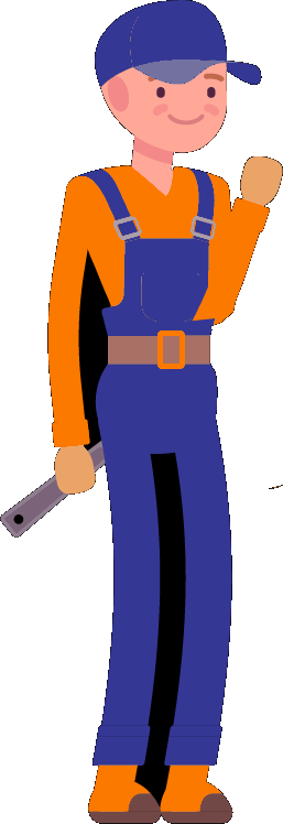 Cartoon Curran plumber with wrench, job done